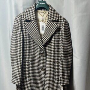 Barbour Angelina Houndstooth Trench Coat in Light Fawn MSRP$680 British Lux